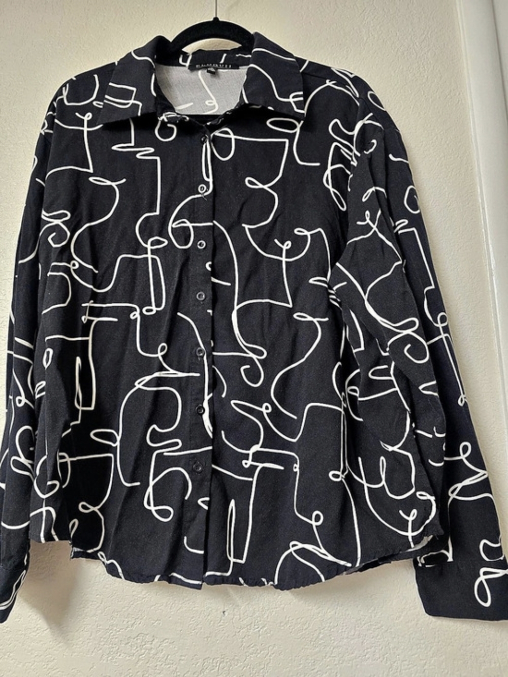 ELOQUII Abstract Face Line Art Print Button Down Shirt Abstract Print Button